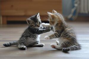 ai gerado par do brincalhão gatinhos acionado dentro uma amigáveis luta livre Combine foto