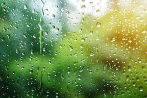 ai gerado pingos de chuva em vidro em uma borrado fundo, foto