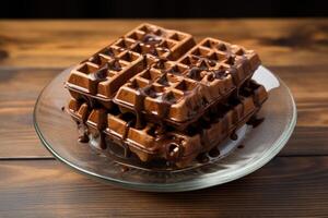 ai gerado de mesa ilusão hiper-realista chocolate waffle apresentação foto