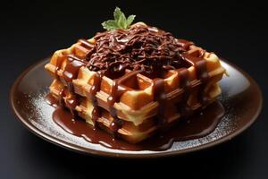 ai gerado hiper-real tentação chocolate waffle em cerâmico prato foto