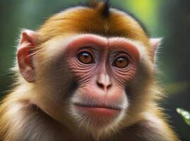 ai gerado íntimo olhar fechar-se do uma mosan macaque foto