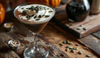 ai gerado a espresso martini com açoitado creme e abóbora sementes foto