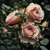 ai gerado Rosa e verde rosas com branco e verde folhas foto