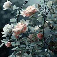 ai gerado Rosa e verde rosas com branco e verde folhas foto
