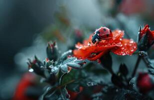 ai gerado simples vermelho flor, joaninha, joaninha natureza, natureza foto