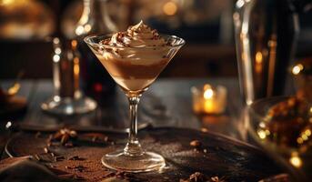 ai gerado a martini tem chocolate açoitado creme a partir de dentro foto