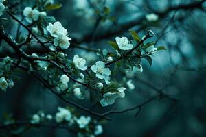 ai gerado você pode crescer branco flores em árvores foto