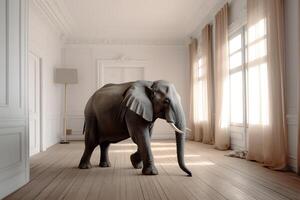ai gerado elefante dentro a sala, neural rede gerado fotorrealista imagem foto