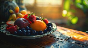 ai gerado livre fruta em uma prato foto