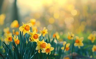 ai gerado narcisos dentro a verão, foto