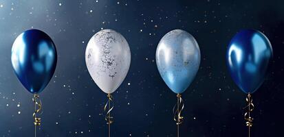 ai gerado azul e branco balões estão vôo foto