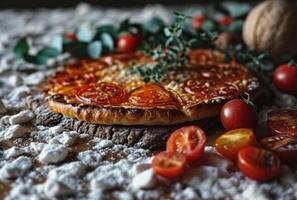 ai gerado a imagem do a italiano pizza com tomates e mozzarella foto