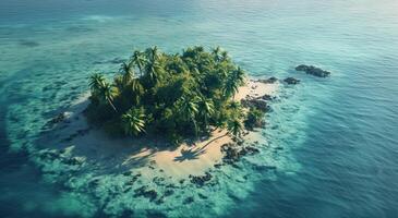 ai gerado a aéreo Visão do uma tropical ilha isolado em Claro água foto