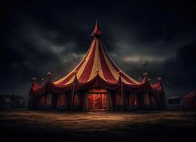 ai gerado uma circo barraca aceso acima às noite foto