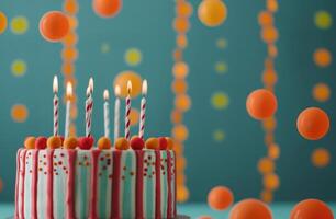 ai gerado aniversário bolo segurando queimando velas foto