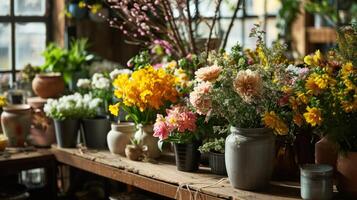 ai gerado uma Primavera feriado cena apresentando fresco floresce foto