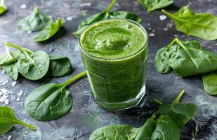 ai gerado uma vidro do verde batido com espinafre folhas por aí isto foto