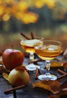 ai gerado a outono é uma fantástico Tempo para beber coquetéis com canela maçãs foto