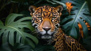 ai gerado uma lindo jaguar parece em linha reta para dentro a Câmera foto