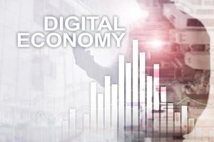 economia digital, conceito de tecnologia financeira no fundo desfocado. foto