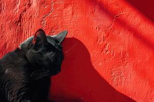 ai gerado uma Preto gato em uma vermelho fundo, Preto e vermelho, à moda arte foto