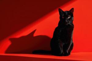 ai gerado uma Preto gato em uma vermelho fundo, Preto e vermelho, à moda arte foto