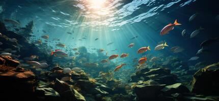 ai gerado peixe viver papel de parede hd embaixo da agua, peixe dentro uma mar, foto