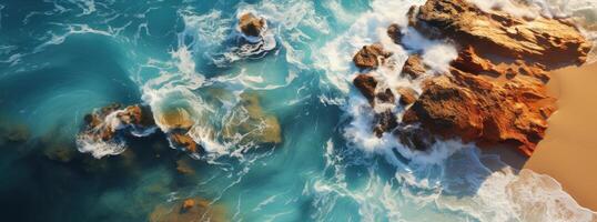 ai gerado embaixo da agua aéreo tiro do a oceano a partir de a praia, foto