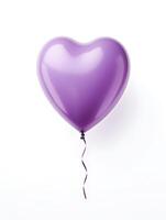 ai gerado roxa em forma de coração balão cinematográfico foto em uma branco fundo. alta resolução. ai generativo