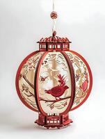 ai gerado Novo chinês estilo papel arte lanterna com vermelho pássaro e vermelho elementos. alta resolução. ai generativo foto