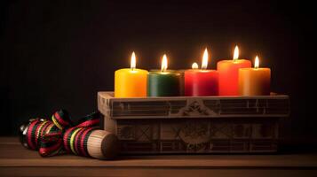 ai gerado kwanzaa feriado conceito com tradicional colorida velas, neural rede gerado fotorrealista imagem foto