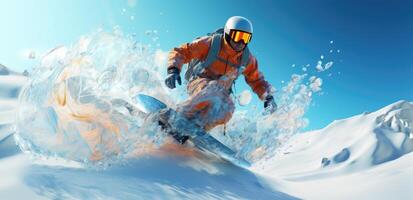 ai gerado uma snowboarder vôo através uma Nevado vale dentro a laranja chapéu foto