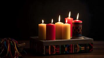 ai gerado kwanzaa feriado conceito com tradicional colorida velas, neural rede gerado fotorrealista imagem foto