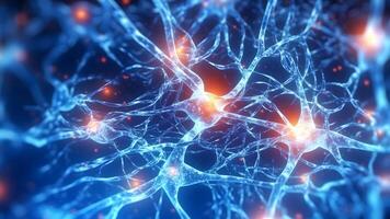 ai gerado brilhando cérebro neural células conectado dentro biológico neural rede, neural rede gerado imagem foto