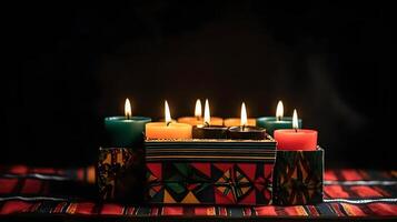 ai gerado kwanzaa feriado conceito com tradicional colorida velas, neural rede gerado fotorrealista imagem foto