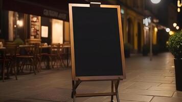 ai gerado em branco Preto restaurante fazer compras placa ou cardápio borda perto a Entrada do rua cafeteria às noite, neural rede gerado imagem foto