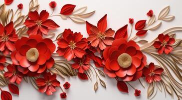 ai gerado vermelho floral fundo em branco papel foto