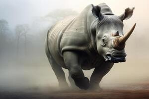 ai gerado uma rinoceronte dentro a savana . surpreendente africano animais selvagens. generativo ai foto