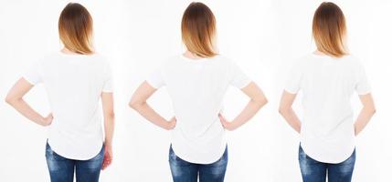 conjunto de camiseta, colagem três mulheres em camiseta isolado no fundo branco, camiseta de menina, em branco foto