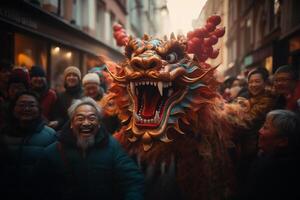 ai gerado chinês pessoas comemoro chinês Novo ano às uma tradicional festival foto