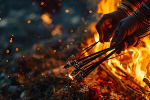 ai gerado vibrante festividades abraçando a cores do indiano celebração foto