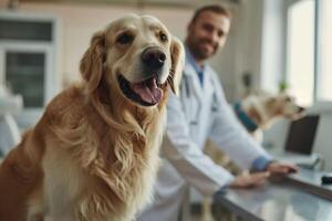 ai gerado cura patas abraçando a amor e dedicação do uma veterinário cachorro entusiasta foto