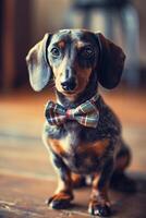 ai gerado elegante dachshund arco gravata elegância em quatro patas foto