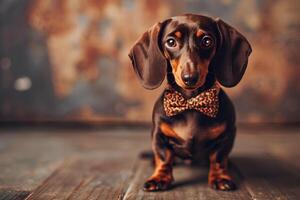 ai gerado elegante dachshund arco gravata elegância em quatro patas foto