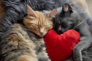 ai gerado gato cupido espalhando amor com uma dia dos namorados coração foto