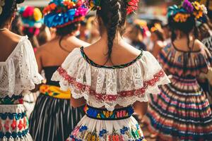 ai gerado vibrante tradições mulheres dentro tradicional mexicano vestidos foto