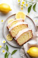 ai gerado primavera simplicidade limão libra bolo fatias com núcleo de fazenda chique foto