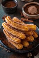 ai gerado canela felicidade mexicano churros em uma de inspiração popular culinária tela de pintura foto