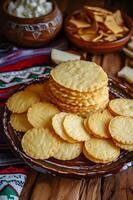 ai gerado folclórico sabor Bunuelos com açúcar em uma simples colombiano pano de fundo foto