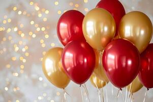 ai gerado dourado festividade balões ramalhete com uma colorida dica do elegância foto